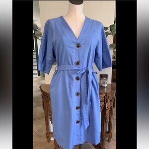 Eve Mendes for New York and Company Blue Button-Down Dress Excellent Condition